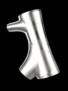 Bicicleta todoterreno Jaegher FL.X Ascender Phoenix personalizada de acero inoxidable, diseñada por IA e impresa en 3D en Bélgica, renderizado del tubo de dirección