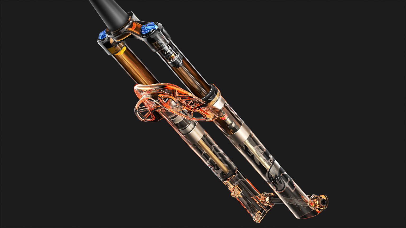 Vista interna en corte de la horquilla de mtb fox 32SC 2025