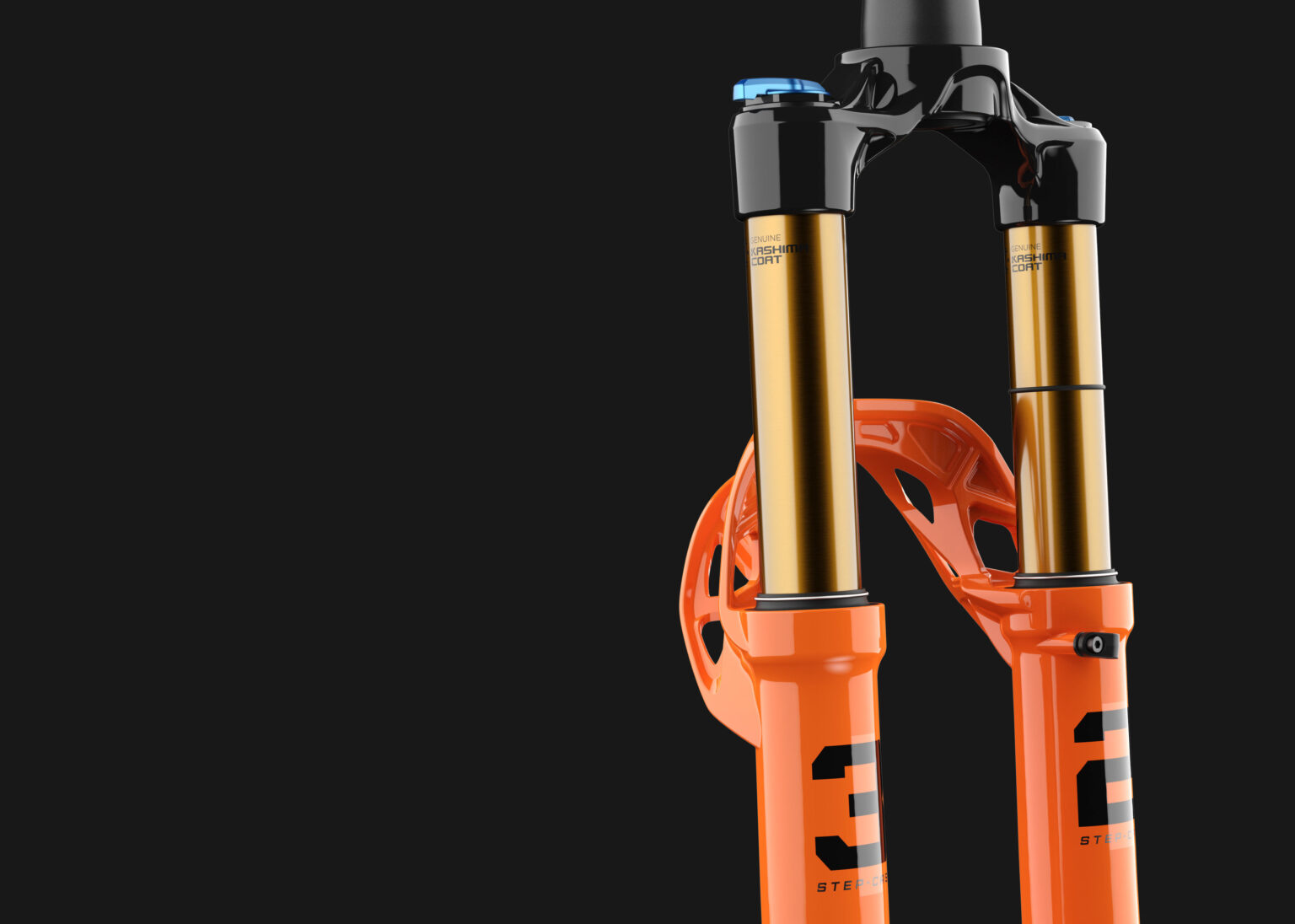 Detalle de primer plano del arco inverso de la nueva horquilla de mtb fox 32SC xc marathon