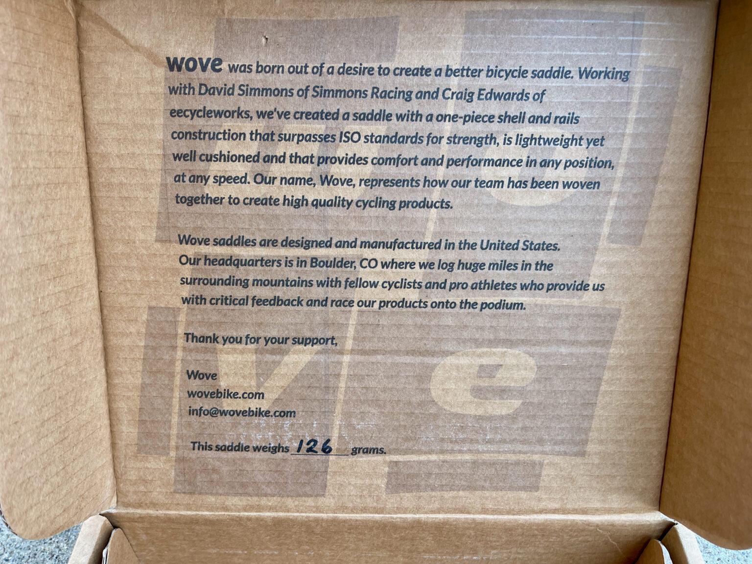 Cuadro de detalles de revisión del sillín WOVE Mags